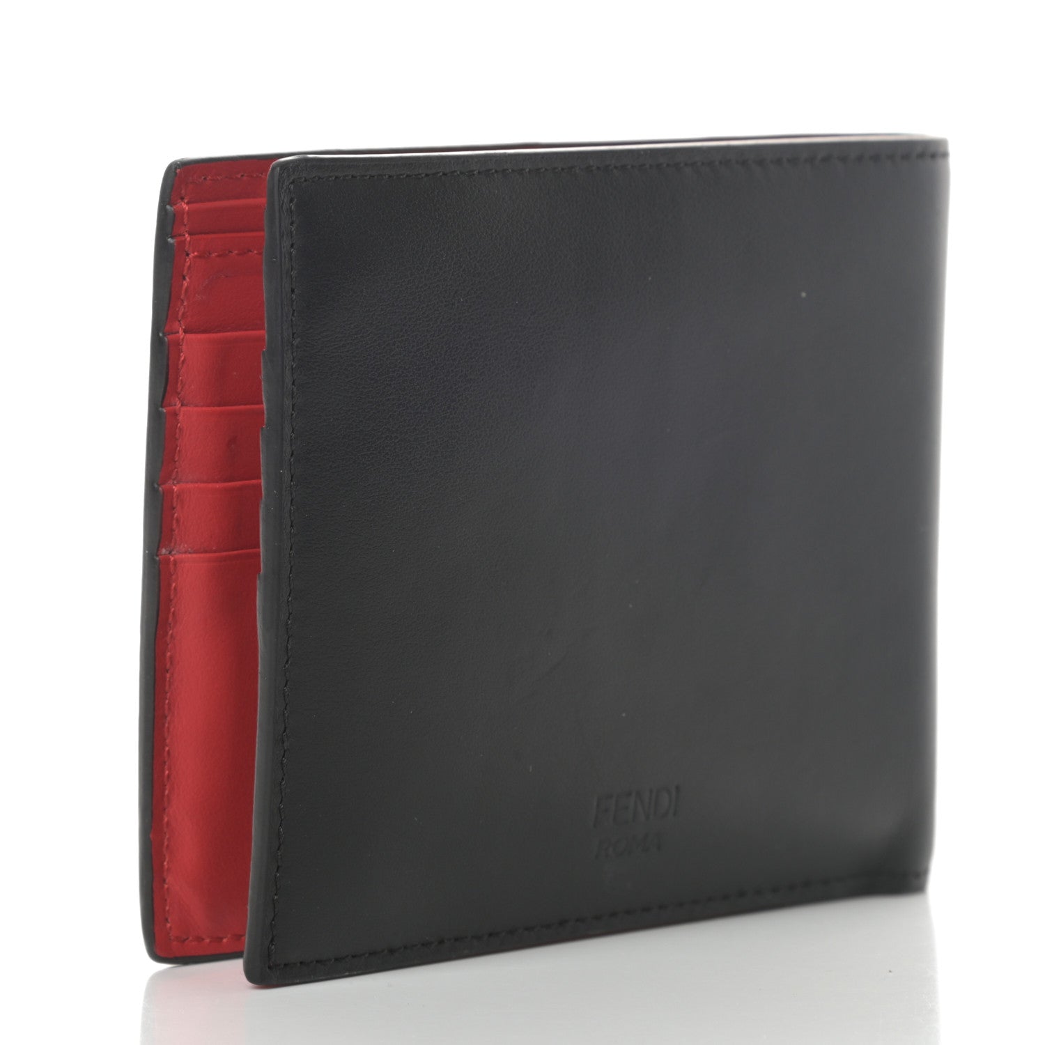 Fendi Vitello Century Monster Eyes Inlay Bi-Fold Wallet Black Giallo Rosso 3 of 8