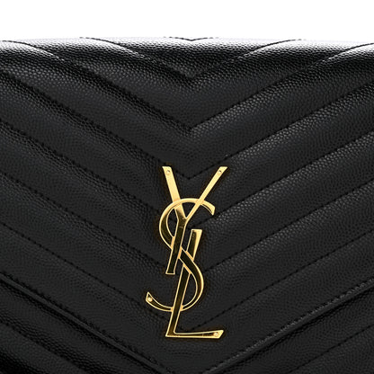 Saint Laurent Grain De Poudre Matelasse Chevron Monogram Envelope Clutch Black 12 of 12