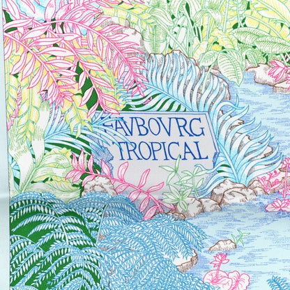 Hermes Silk Twill Faubourg Tropical Scarf 90 Bleu Vert Jaune 4 of 7