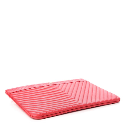 Chanel Caviar Chevron Quilted Large Cosmetic Case Red 3 of 7