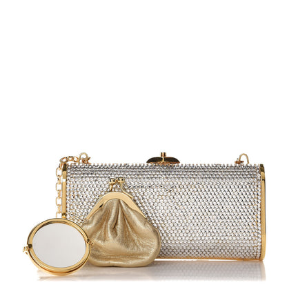 Judith Leiber Swarovski Crystal Minaudiere Clutch Silver Gold 3 of 9