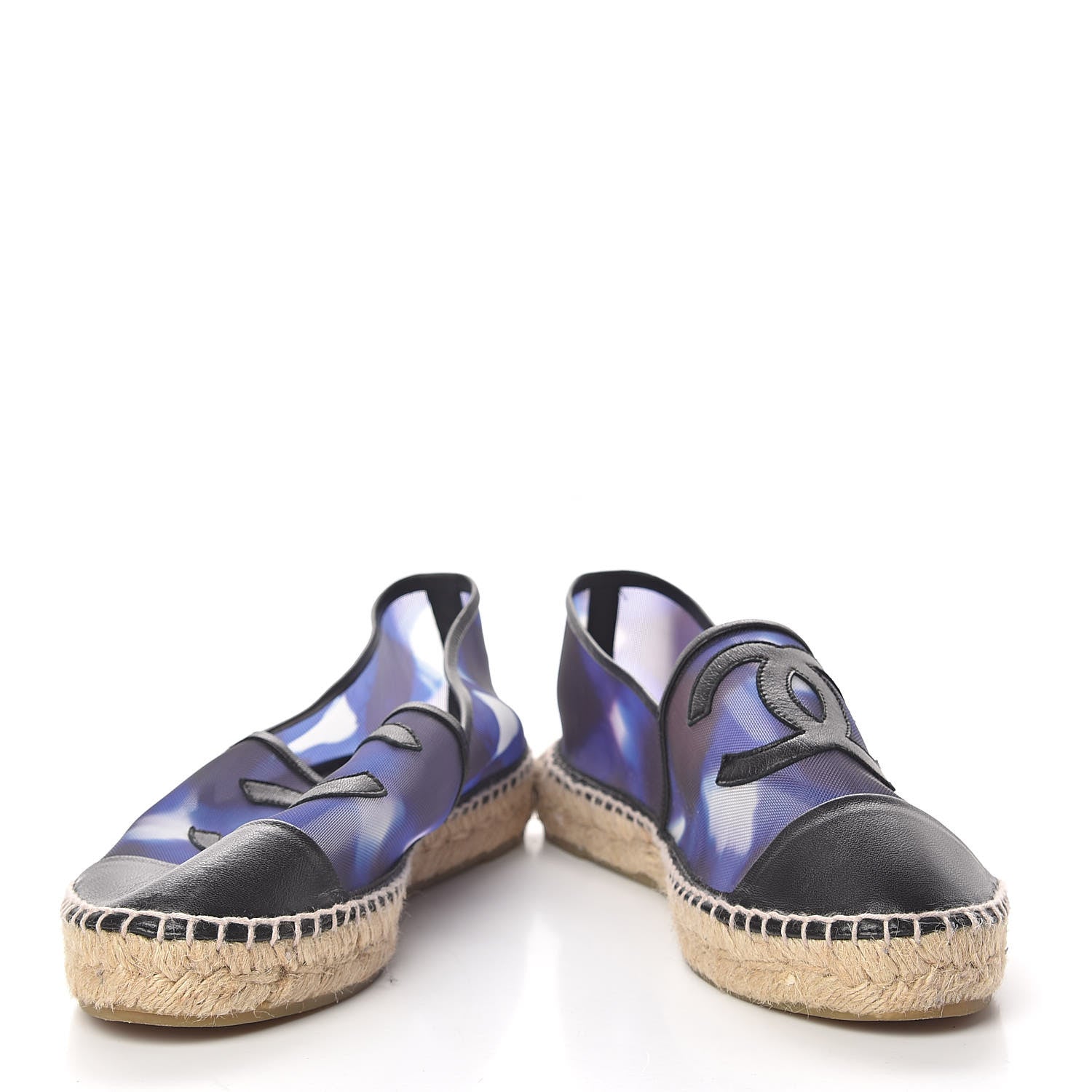 Chanel Mesh Lambskin Check Print CC Espadrilles 40 Blue Black White 5 of 16