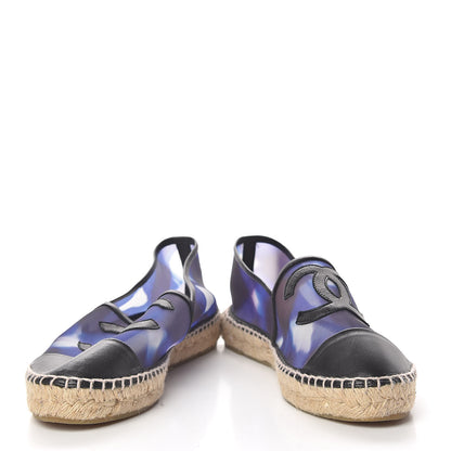 Chanel Mesh Lambskin Check Print CC Espadrilles 40 Blue Black White 5 of 16