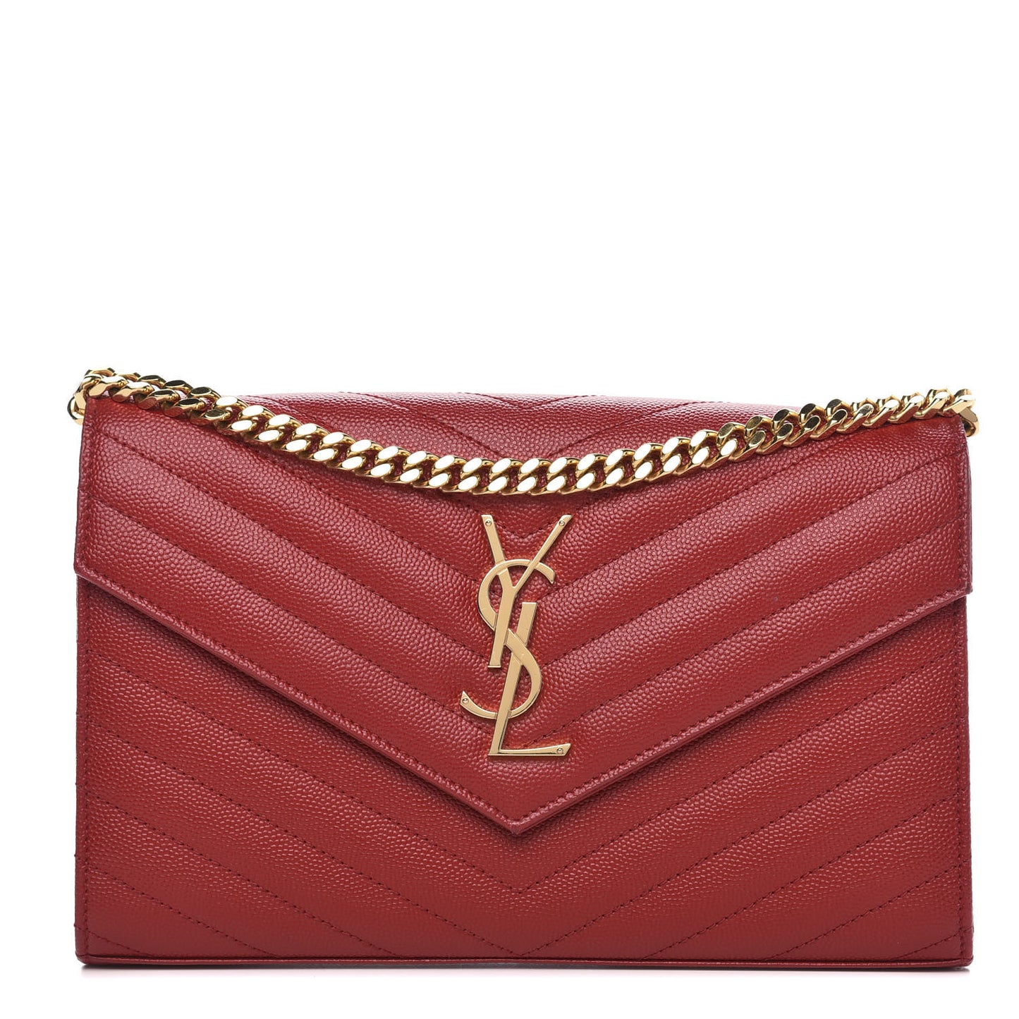 Grain De Poudre Matelasse Chevron Monogram Chain Wallet Vermillion