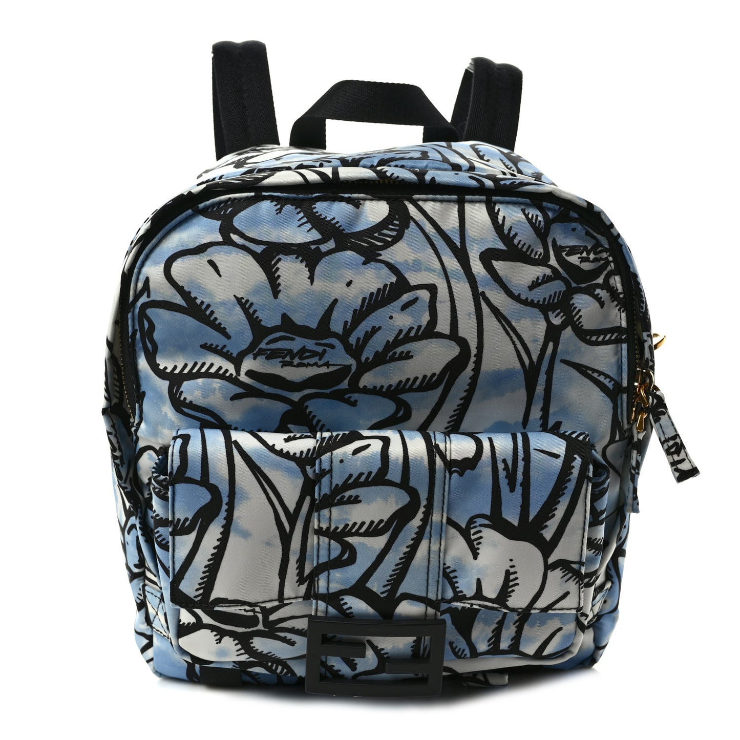 X JOSHUA VIDES Nylon Flower Clouds Print Pocket Backpack White Celeste Black