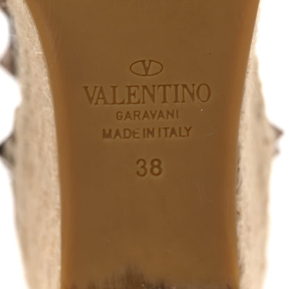 Valentino Garavani Metallic Grained Calfskin Rockstud Ankle Wrap Espadrille Wedges 38 Skin 6 of 9