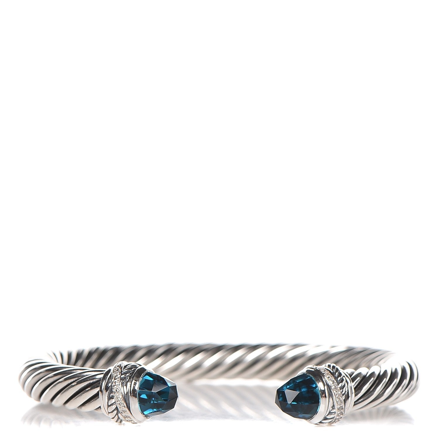 David Yurman Sterling Silver Diamond Blue Topaz 7mm Cable Classics Bracelet 1 of 4
