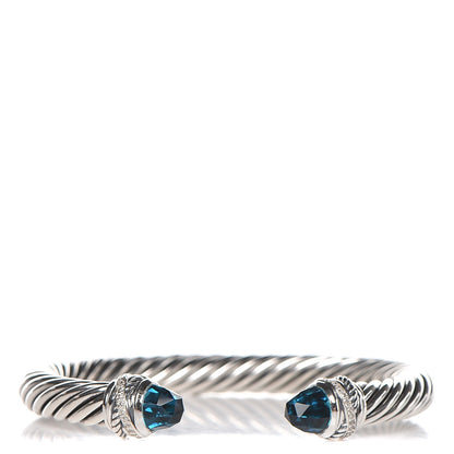 David Yurman Sterling Silver Diamond Blue Topaz 7mm Cable Classics Bracelet 1 of 4