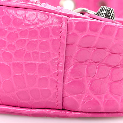 Balenciaga Extra Supple Calfskin Crocodile Embossed XS Le Cagole Shoulder Bag Lipstick Pink 11 of 11