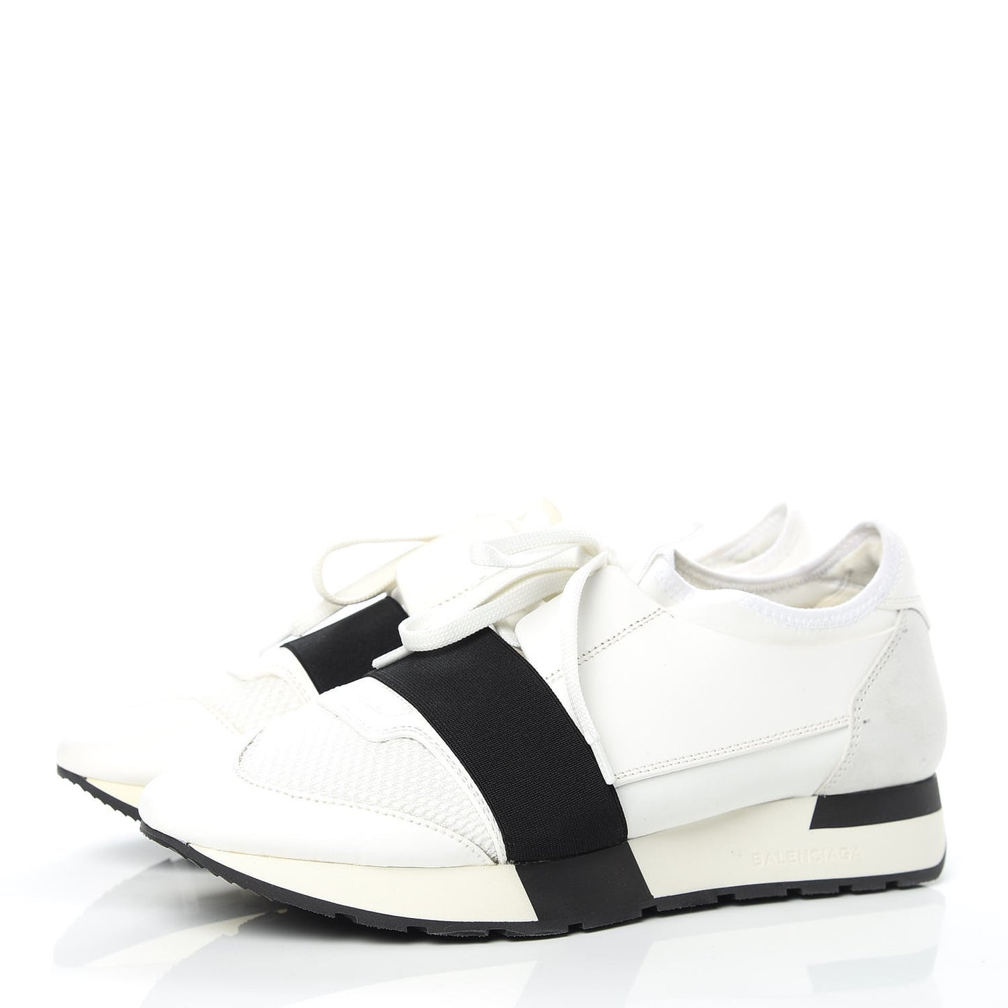 Calfskin Neoprene Mesh Suede Race Runner Sneakers 40 White Black