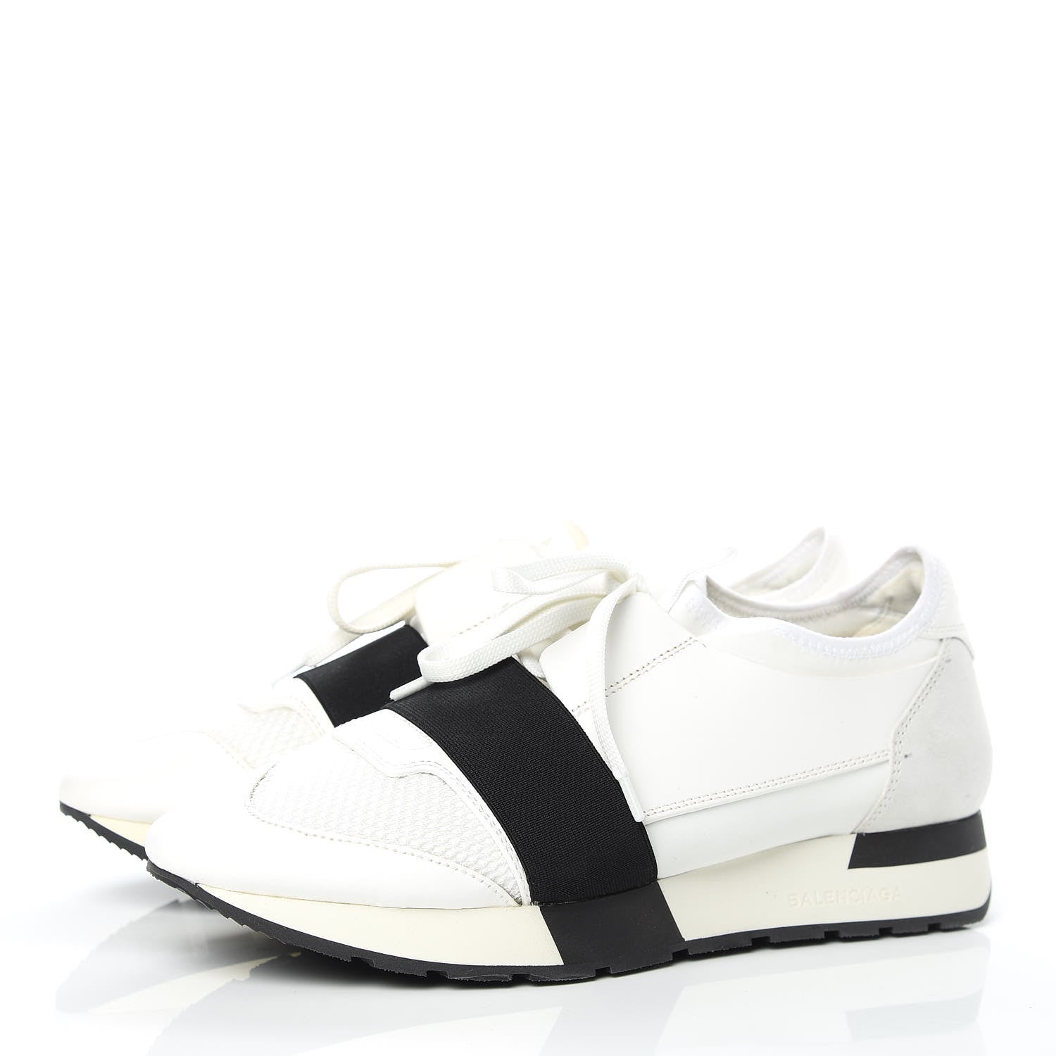 Balenciaga Calfskin Neoprene Mesh Suede Race Runner Sneakers 40 White Black 3 of 11