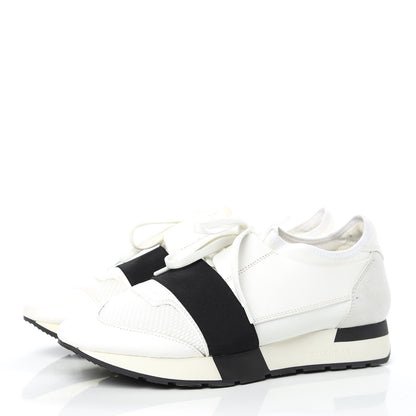 Balenciaga Calfskin Neoprene Mesh Suede Race Runner Sneakers 40 White Black 3 of 11