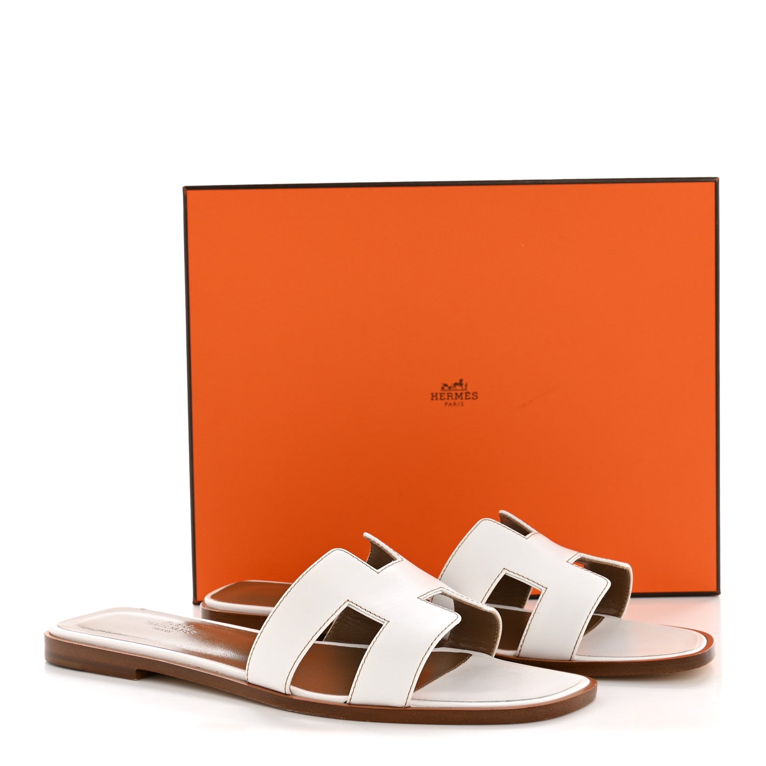 Hermes Box Calfskin Oran Sandals 40.5 White 10 of 10