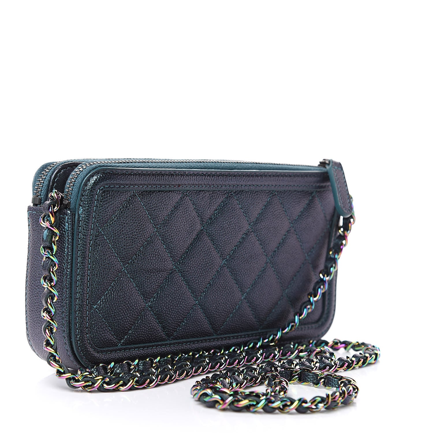 Chanel Iridescent Caviar Quilted CC Filigree Clutch With Chain Dark Turquoise 3 of 13