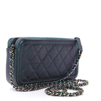 Chanel Iridescent Caviar Quilted CC Filigree Clutch With Chain Dark Turquoise 3 of 13