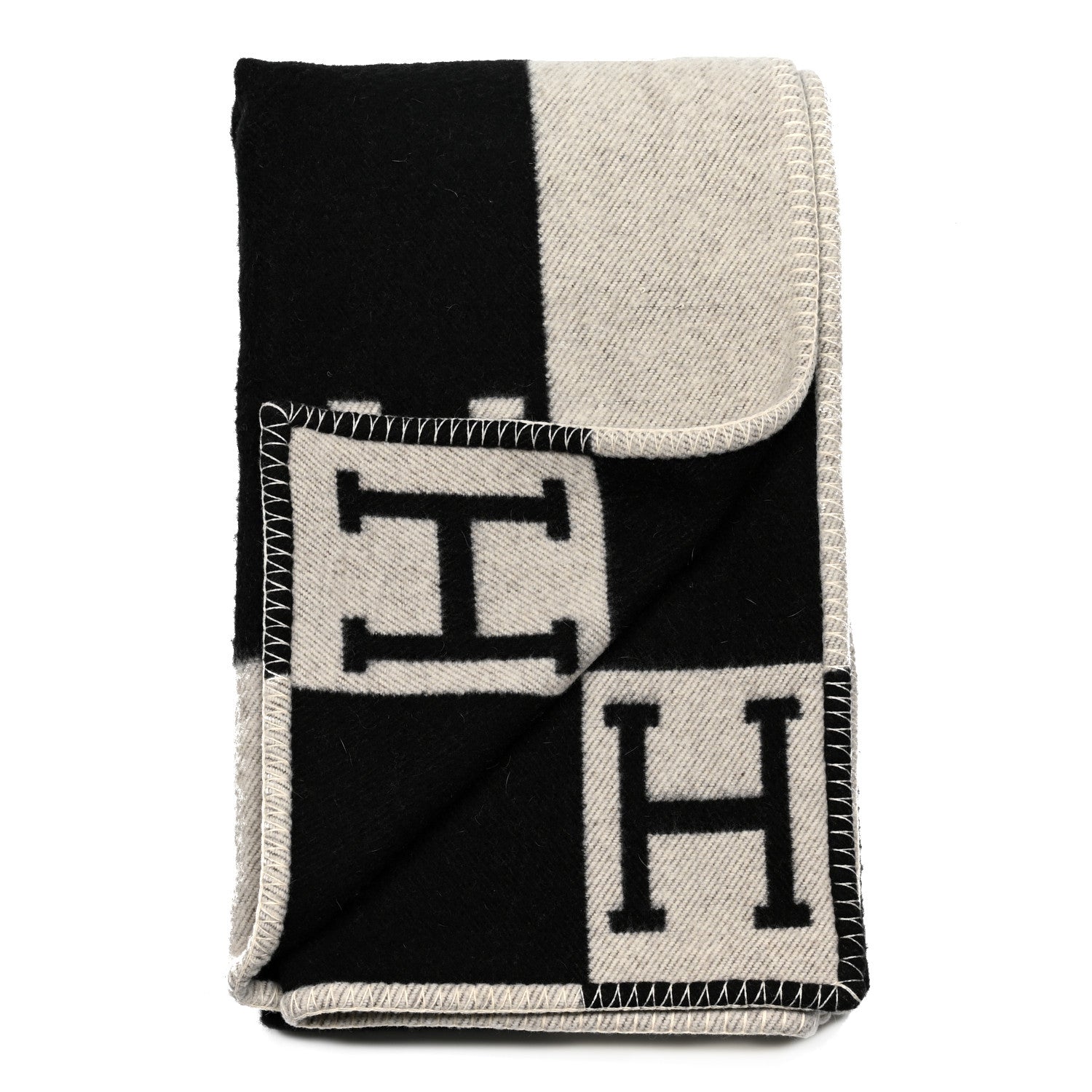 Hermes Wool Cashmere Avalon Blanket Ecru Gris Fonce 2 of 3