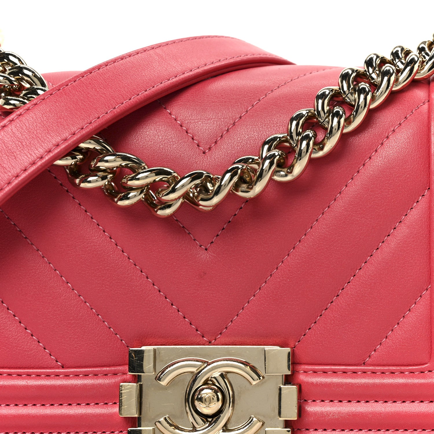 Chanel Lambskin Chevron Quilted Small Boy Flap Dark Pink 8 of 11