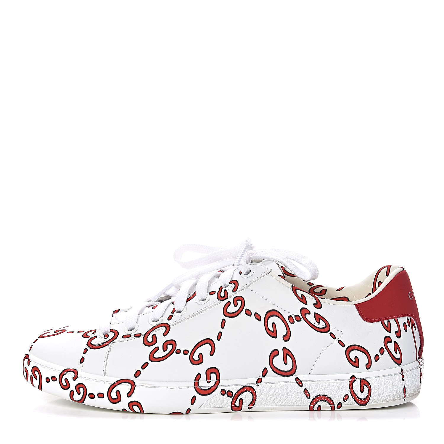 Gucci Calfskin GucciGhost Print Womens Ace Sneakers 37 White Hibiscus Red 1 of 15