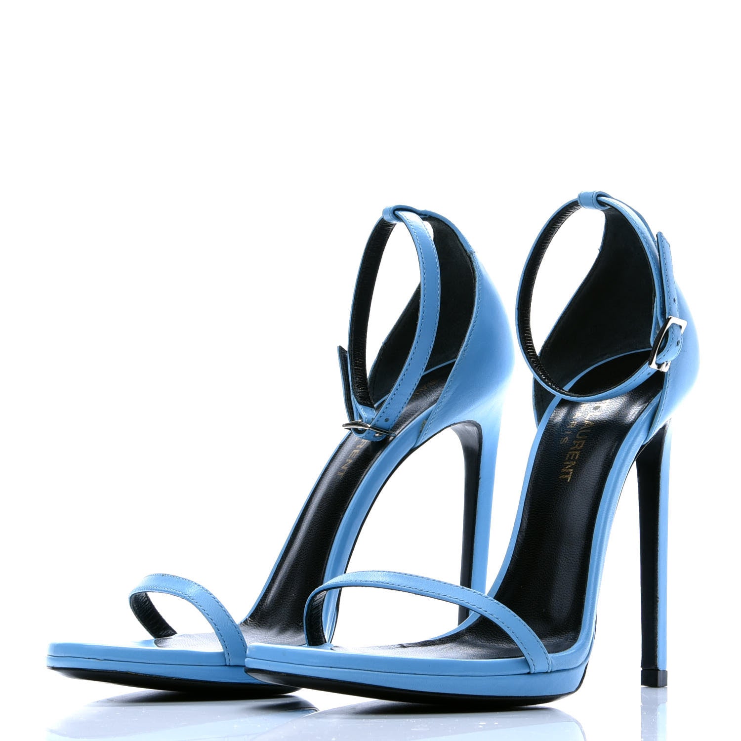 Saint Laurent Calfskin Jane 110 Ankle Strap Sandals 37 Blue 3 of 8