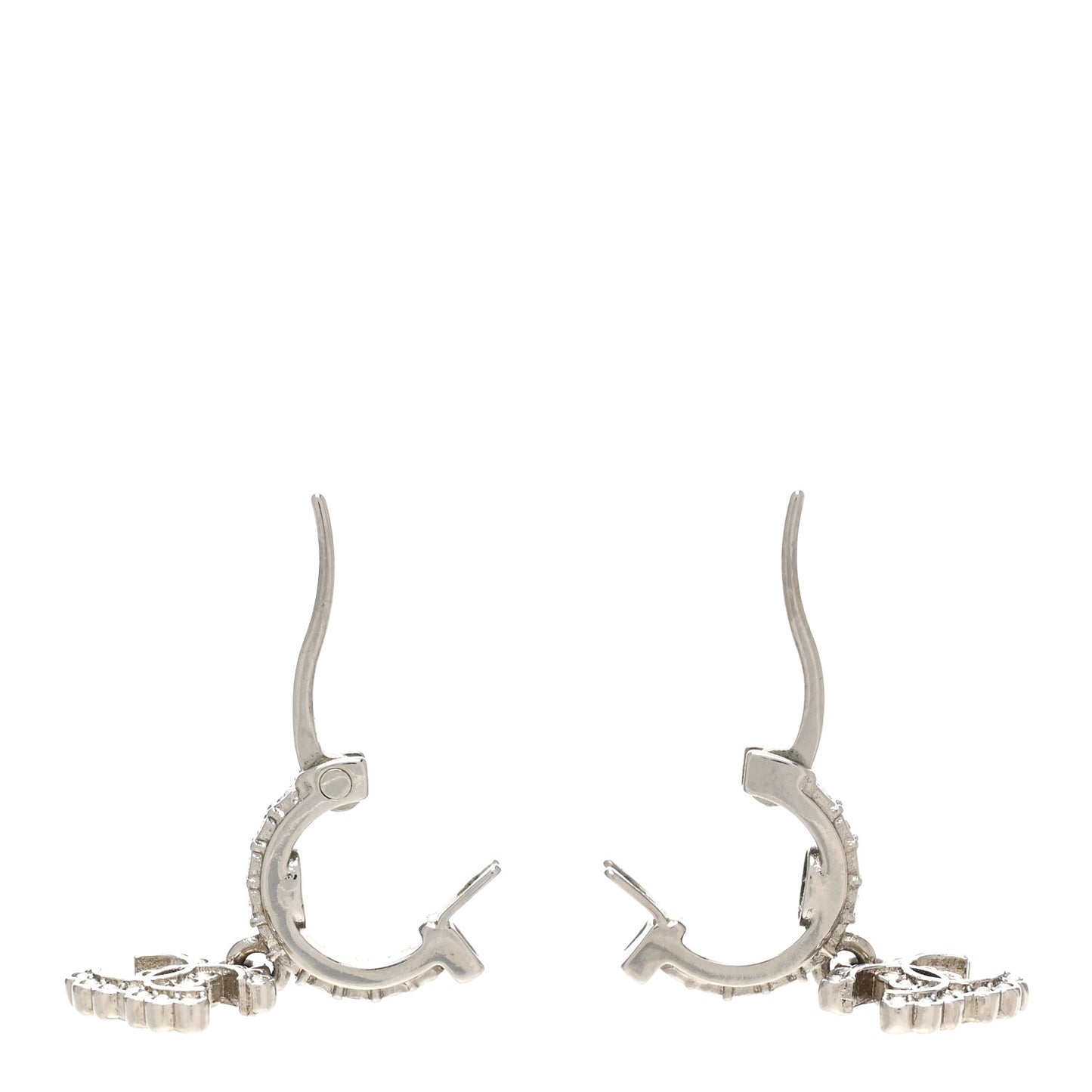 Metal Crystal CC Hoop Drop Earrings Silver