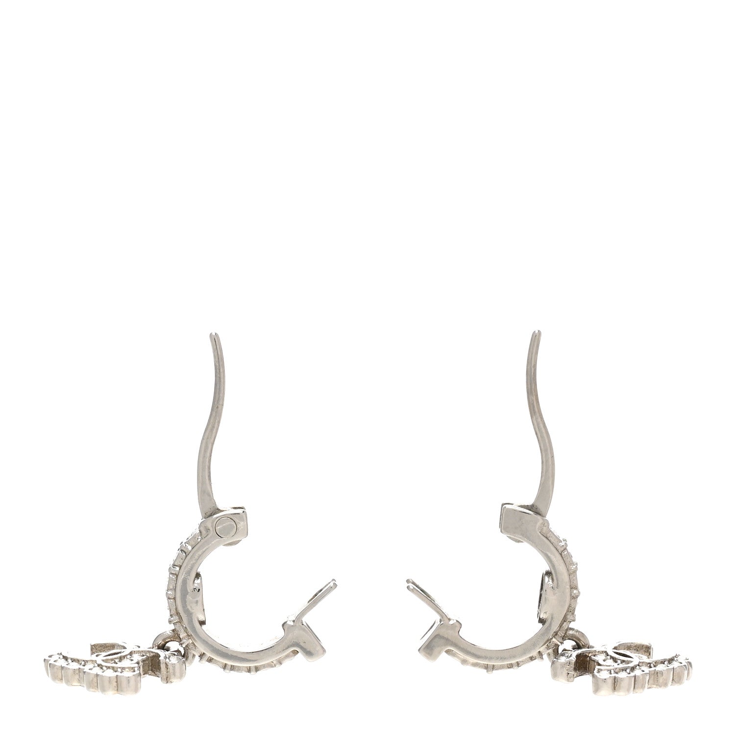 Chanel Metal Crystal CC Hoop Drop Earrings Silver 3 of 5