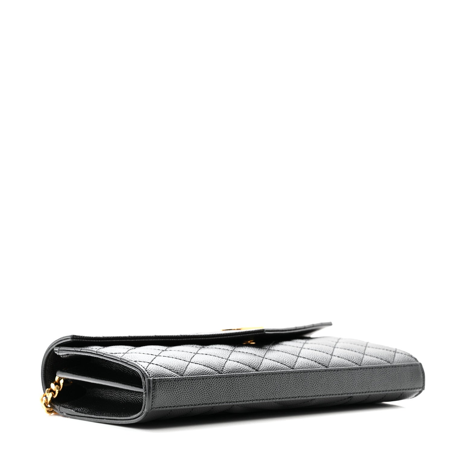 Saint Laurent Grain De Poudre Mixed Matelasse Triquilt Monogram Chain Wallet Black 4 of 13