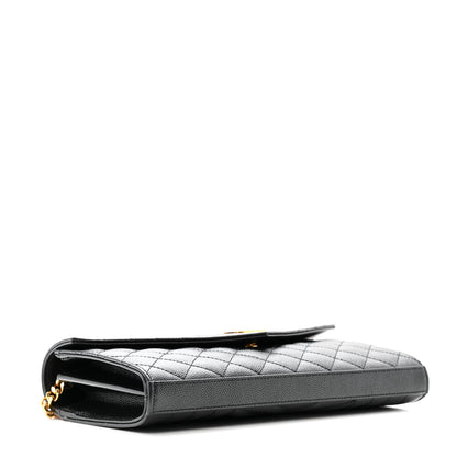 Saint Laurent Grain De Poudre Mixed Matelasse Triquilt Monogram Chain Wallet Black 4 of 13