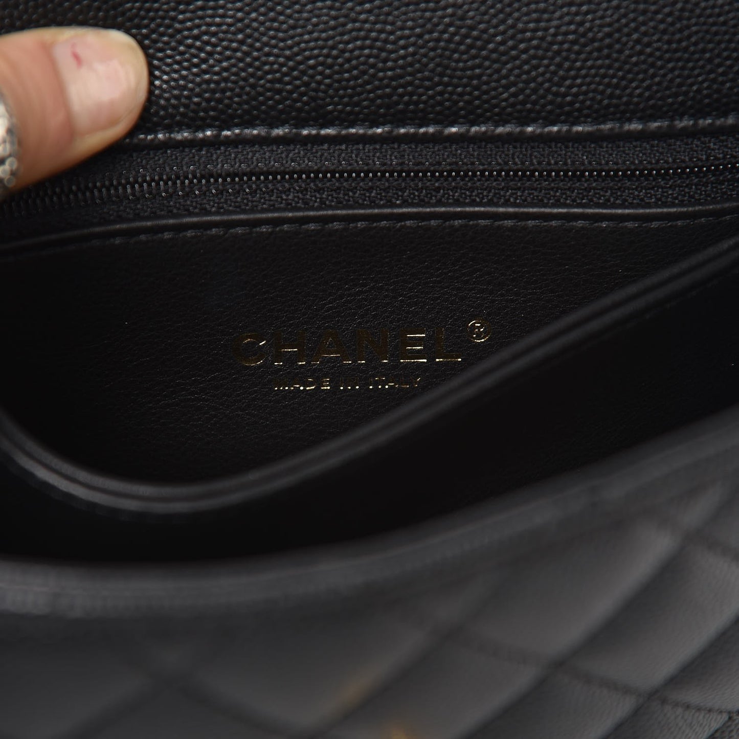 Caviar Lizard Quilted Mini Coco Handle Flap Black