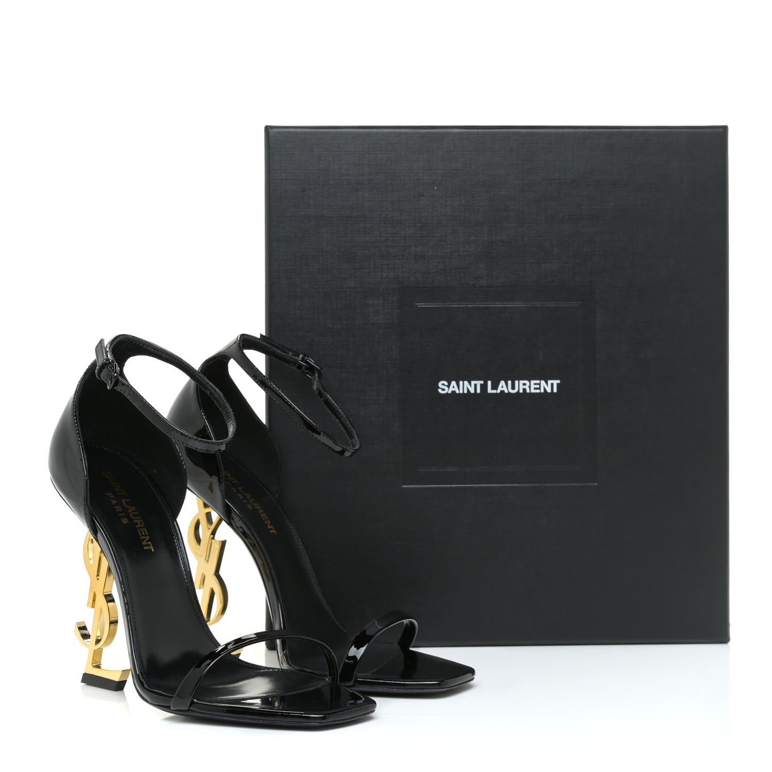 Saint Laurent Patent Calfskin Opyum 110 Sandals 37 Black Gold 14 of 14