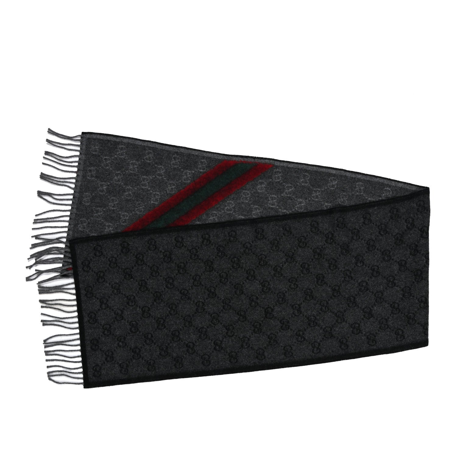 Gucci Wool Angora Monogram Web New Nikky Scarf Lead Dark Green 2 of 4