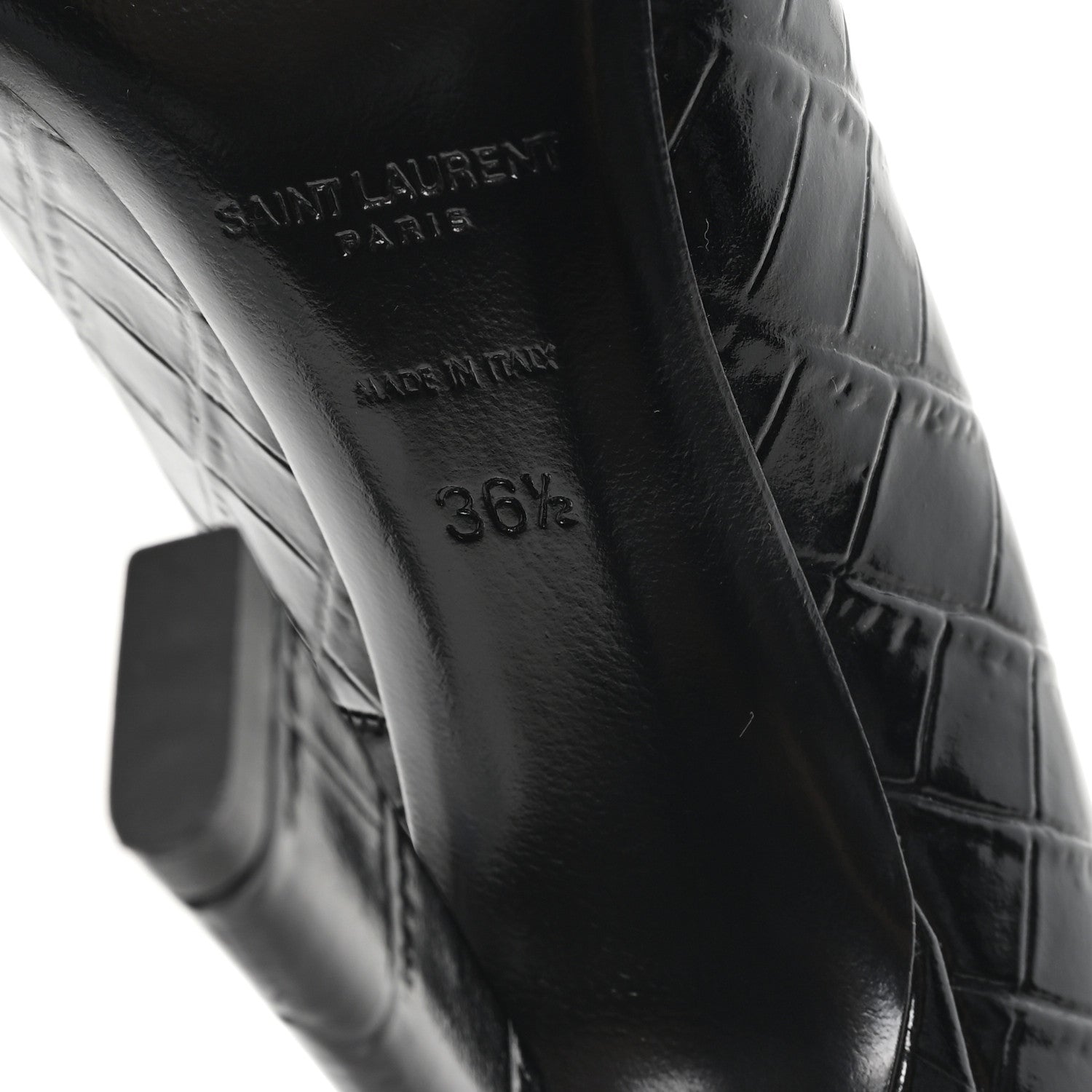 Saint Laurent Calfskin Crocodile Embossed Silvana 110mm Pumps 36.5 Black 7 of 10