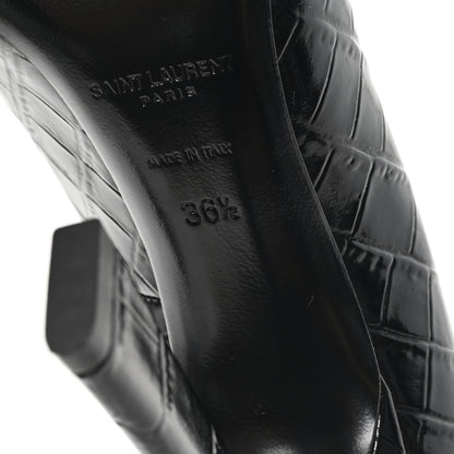 Saint Laurent Calfskin Crocodile Embossed Silvana 110mm Pumps 36.5 Black 7 of 10