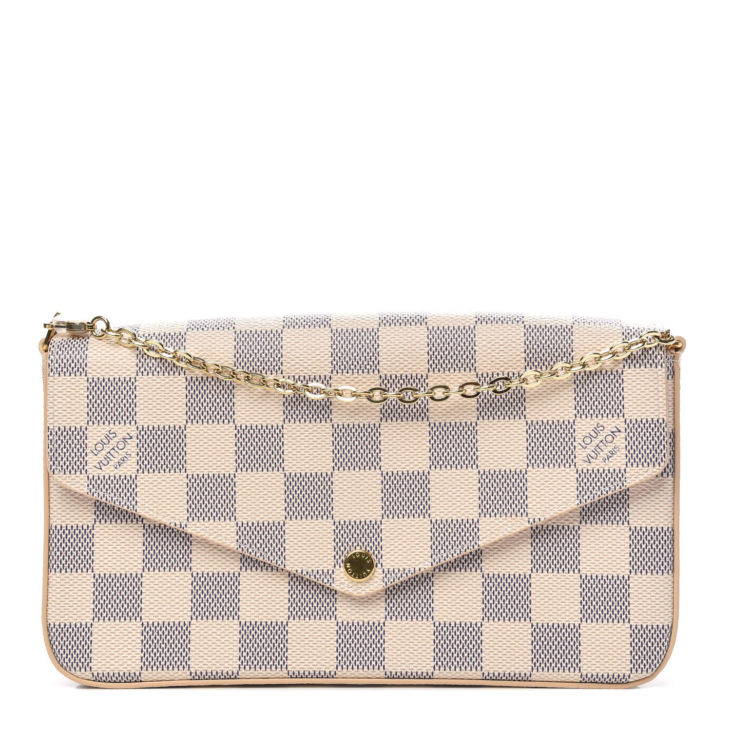 Louis Vuitton Damier Azur Pochette Felicie Chain Wallet Rose Ballerine 1 of 9