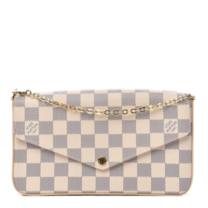 Louis Vuitton Damier Azur Pochette Felicie Chain Wallet Rose Ballerine 1 of 9