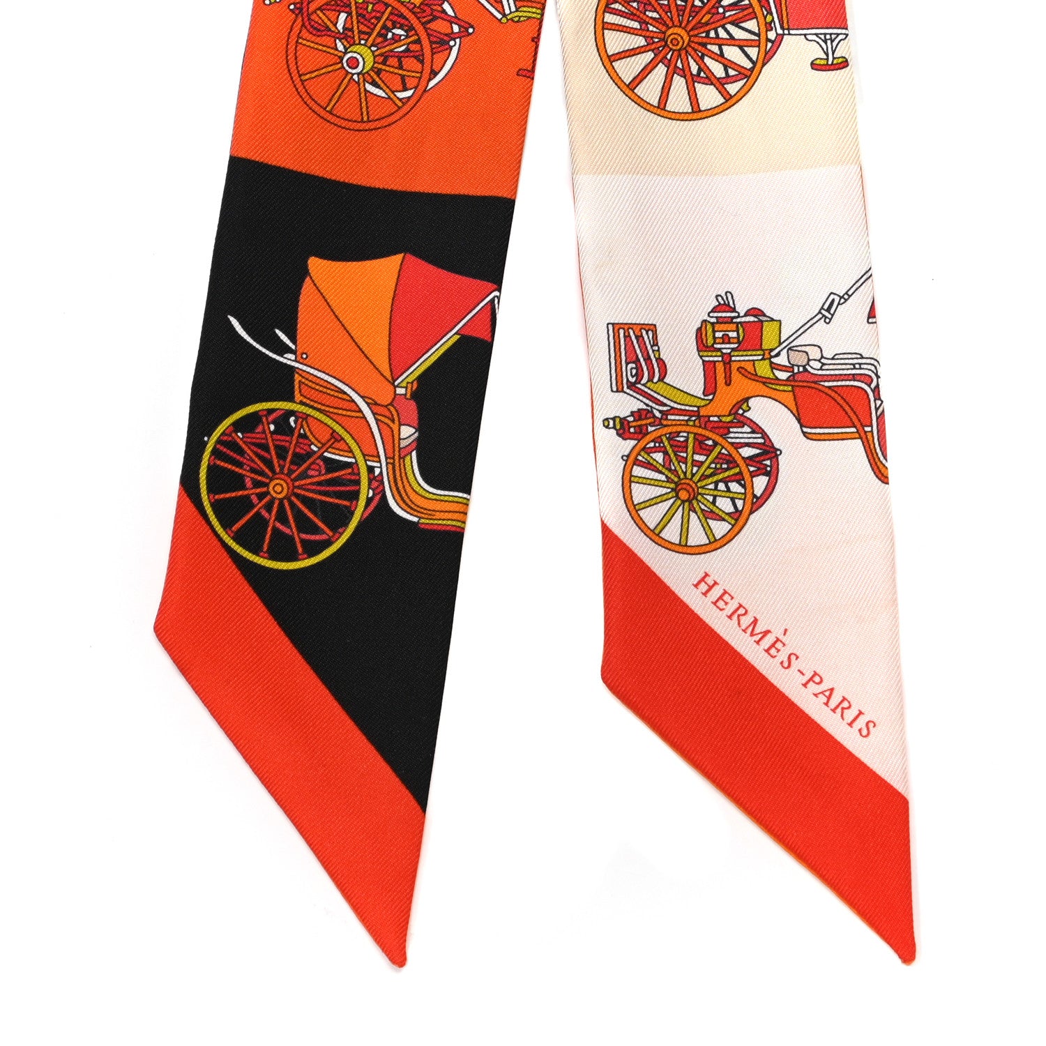 Hermes Silk Les Voitures Exquises Twilly Orange Beige Kaki 2 of 6