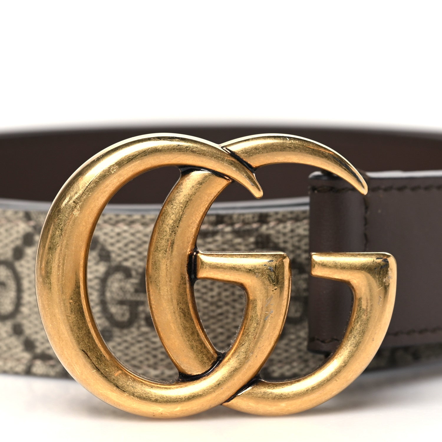 Gucci GG Supreme Monogram Matte Plutone Calfskin Double G 30mm Belt 85 34 Beige Ebony New Acero 2 of 6