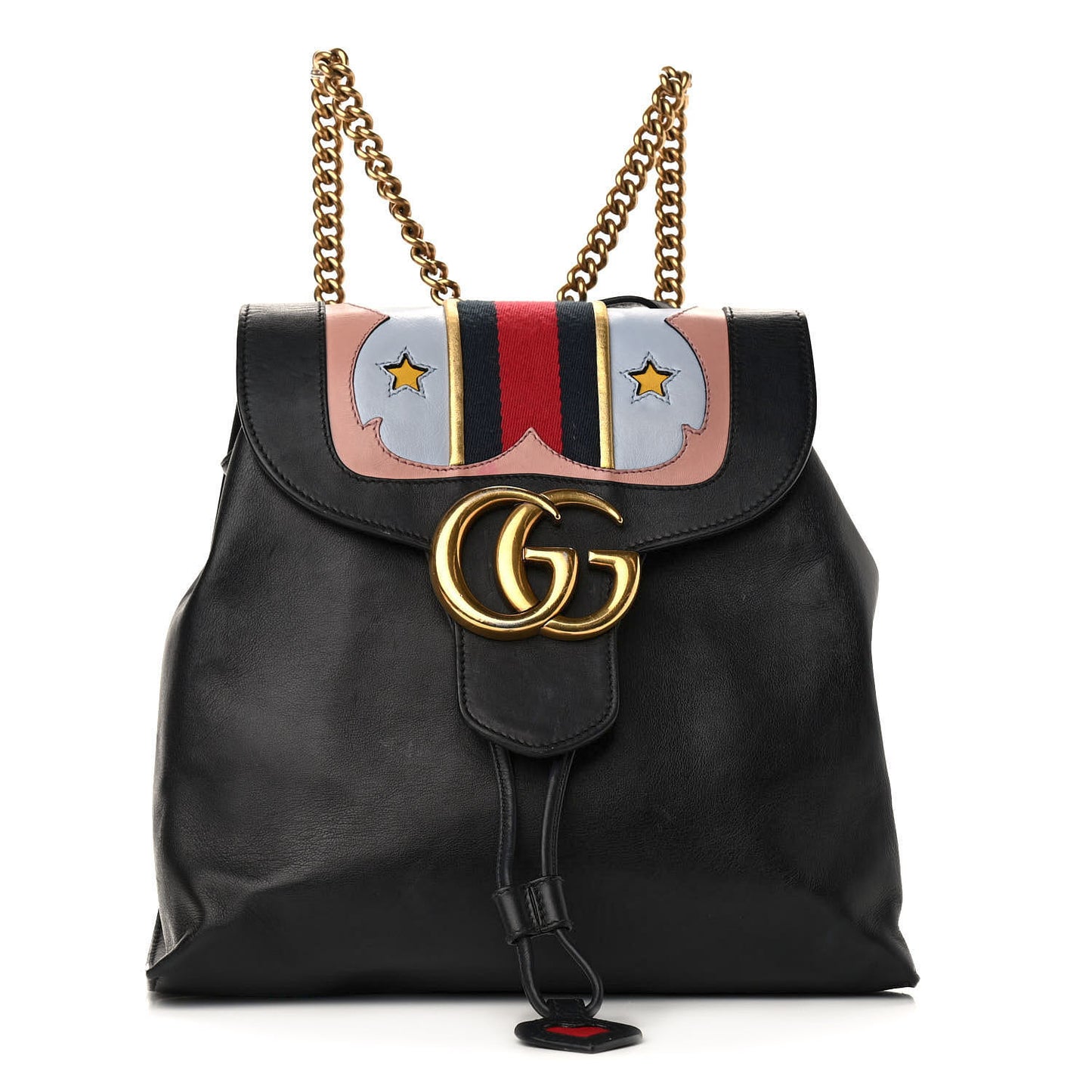Calfskin Web GG Marmont Flap Chain Backpack Black