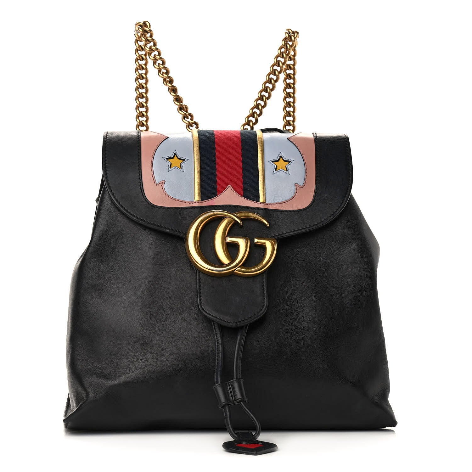 Gucci Calfskin Web GG Marmont Flap Chain Backpack Black 1 of 13