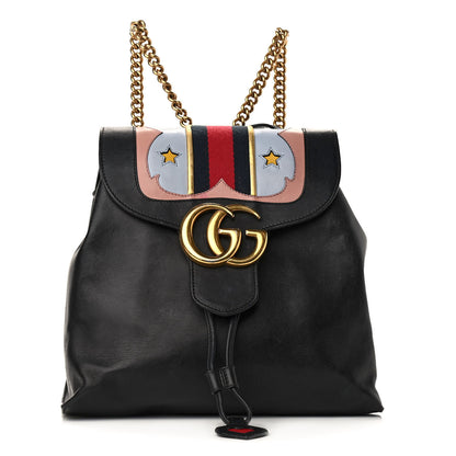 Gucci Calfskin Web GG Marmont Flap Chain Backpack Black 1 of 13