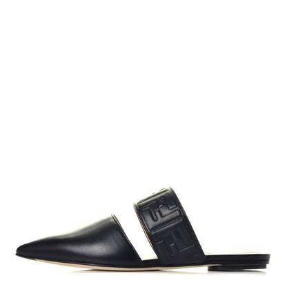 Fendi Vitello FF Embossed Flat Mules 36 Black 1 of 7
