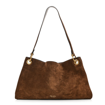 Prada Suede Large Etude Shoulder Bag Cocoa Brown 1 of 9
