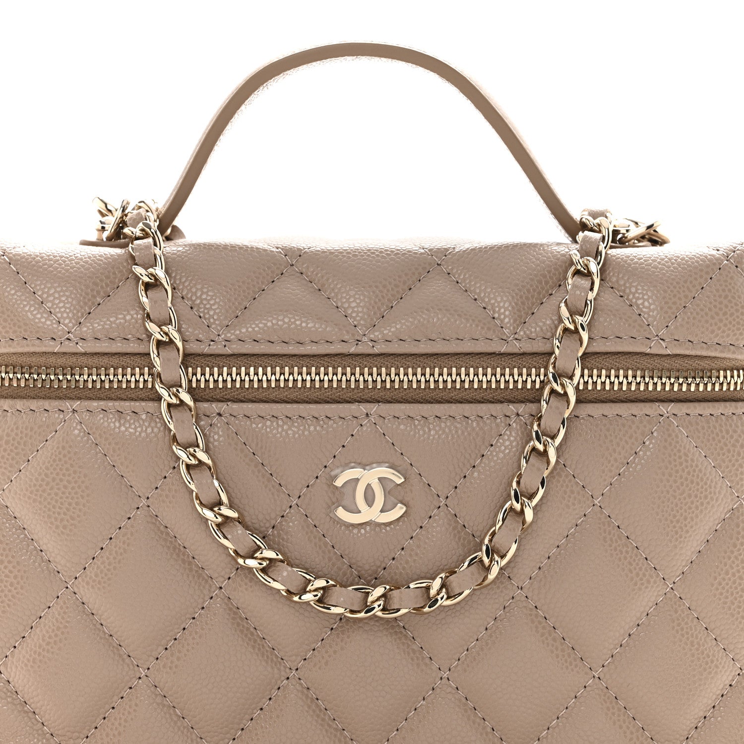 Chanel Caviar Quilted Top Handle Slim Vanity With Chain Dark Beige 8 of 11