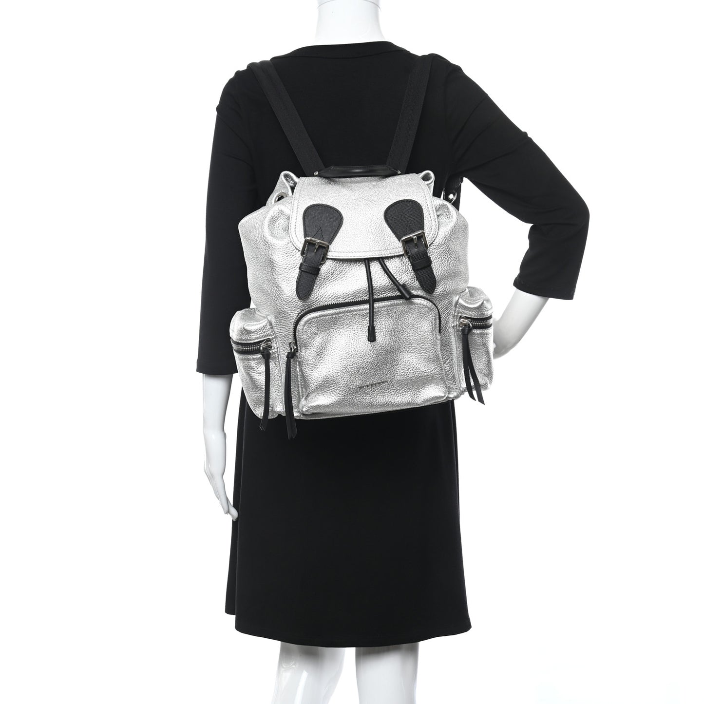 Metallic Deerskin Medium Rucksack Backpack Silver
