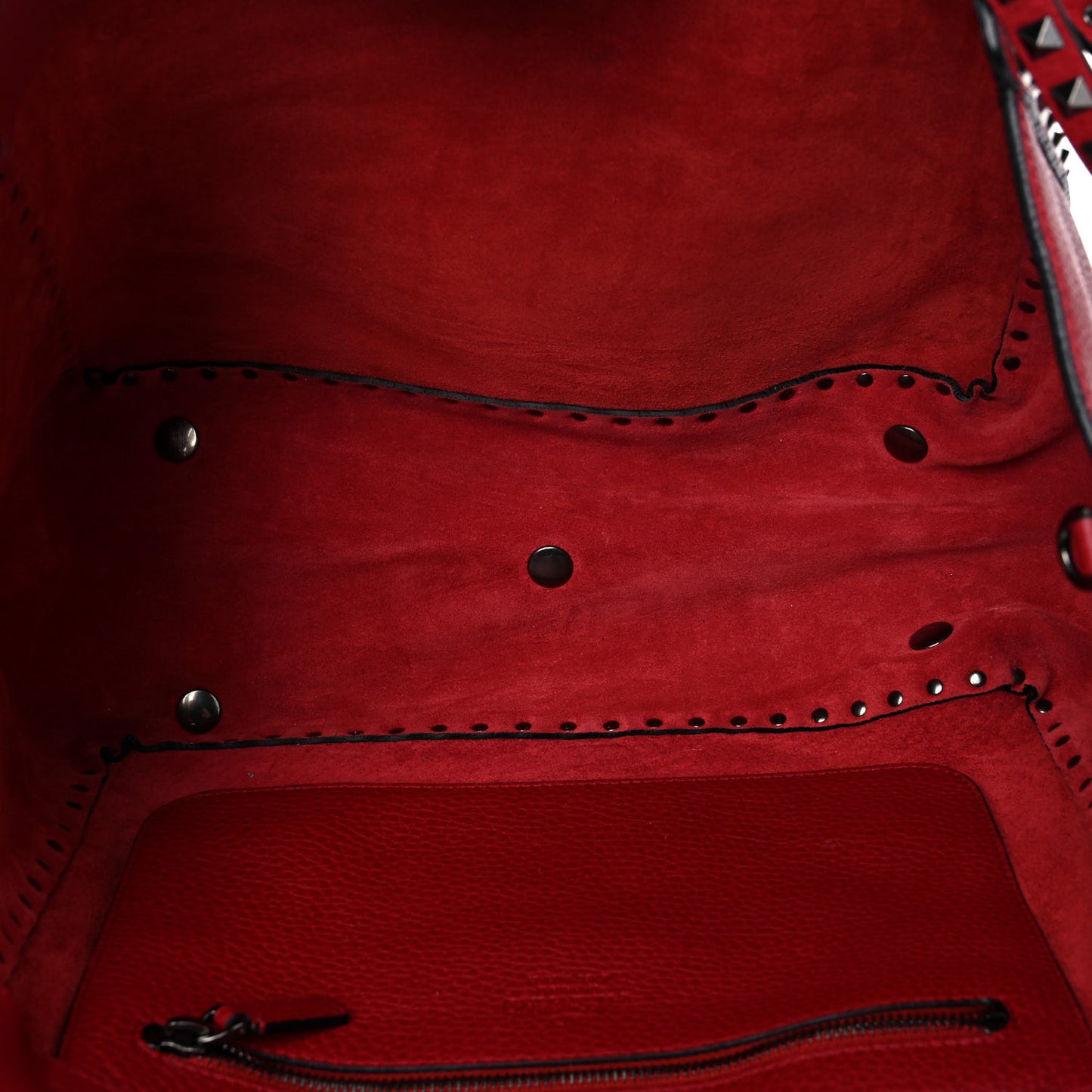 Pebbled Calfskin Medium Rockstud Tote Rosso Valentino