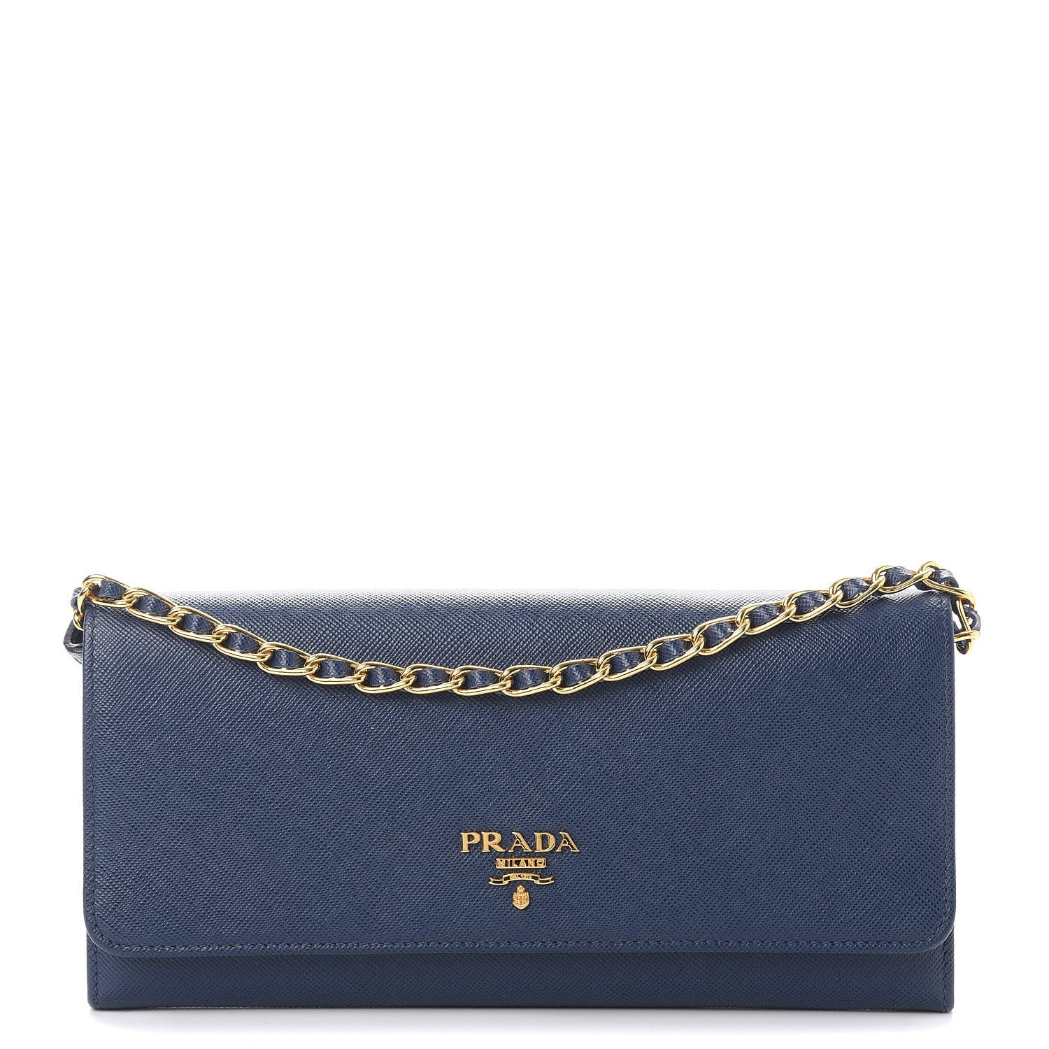 Prada Saffiano Metal Oro Chain Wallet Bleuette 1 of 7