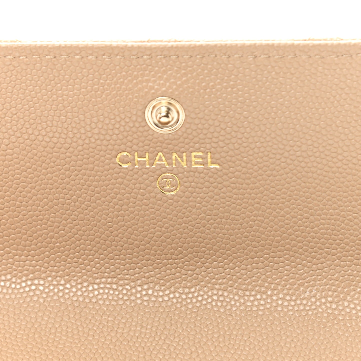 Caviar Quilted Crystal CC Large Gusset Flap Wallet Beige