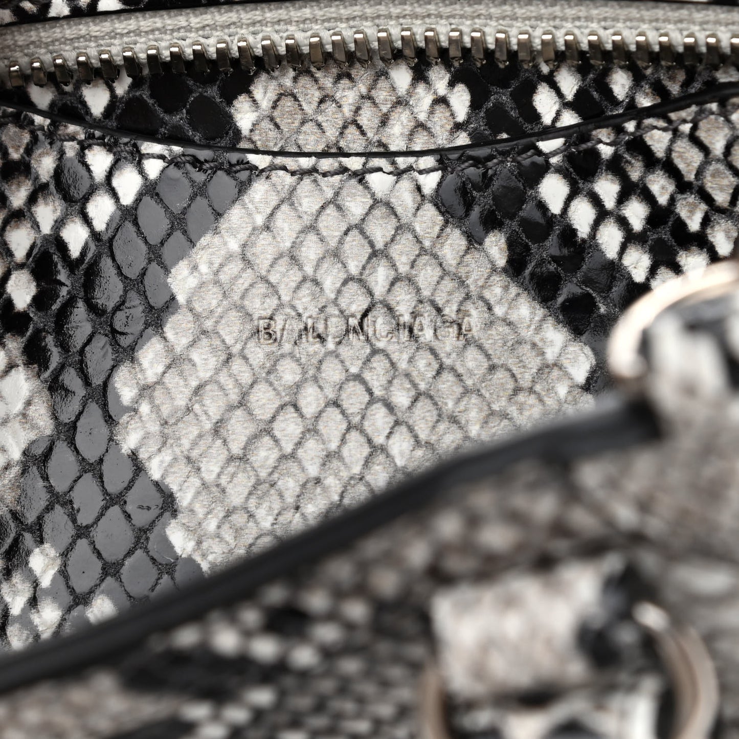 Grained Calfskin Snake Effect Neo Classic Silver Hardware Mini City Black White
