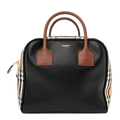 Burberry Smooth Calfskin House Check Medium Cube Bowling Bag Archive Beige 1 of 12