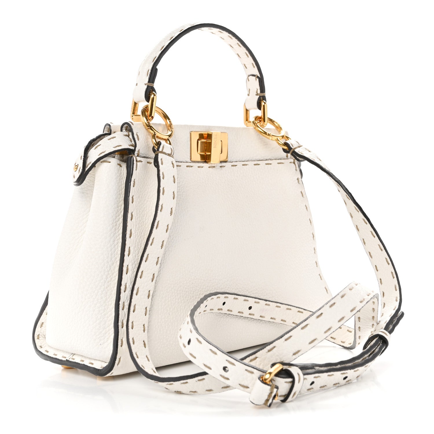 Fendi Cuoio Romano Selleria Mini Peekaboo Iconic Satchel White 3 of 14
