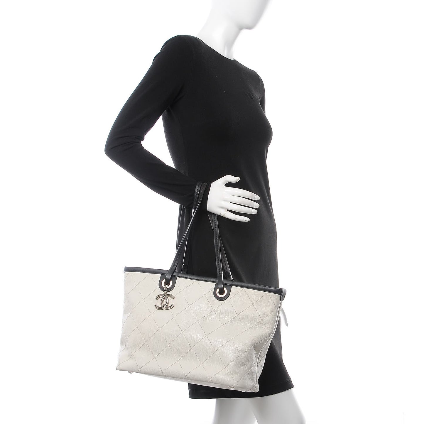 Grained Calfskin Shopping Fever Tote White